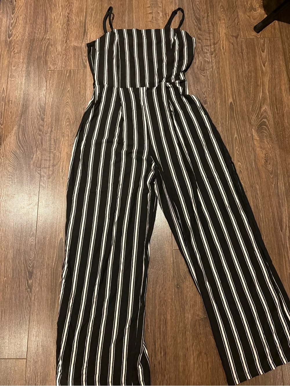Bershka Black and White Vertical-Stripe Wide-Leg Jumpsuit
